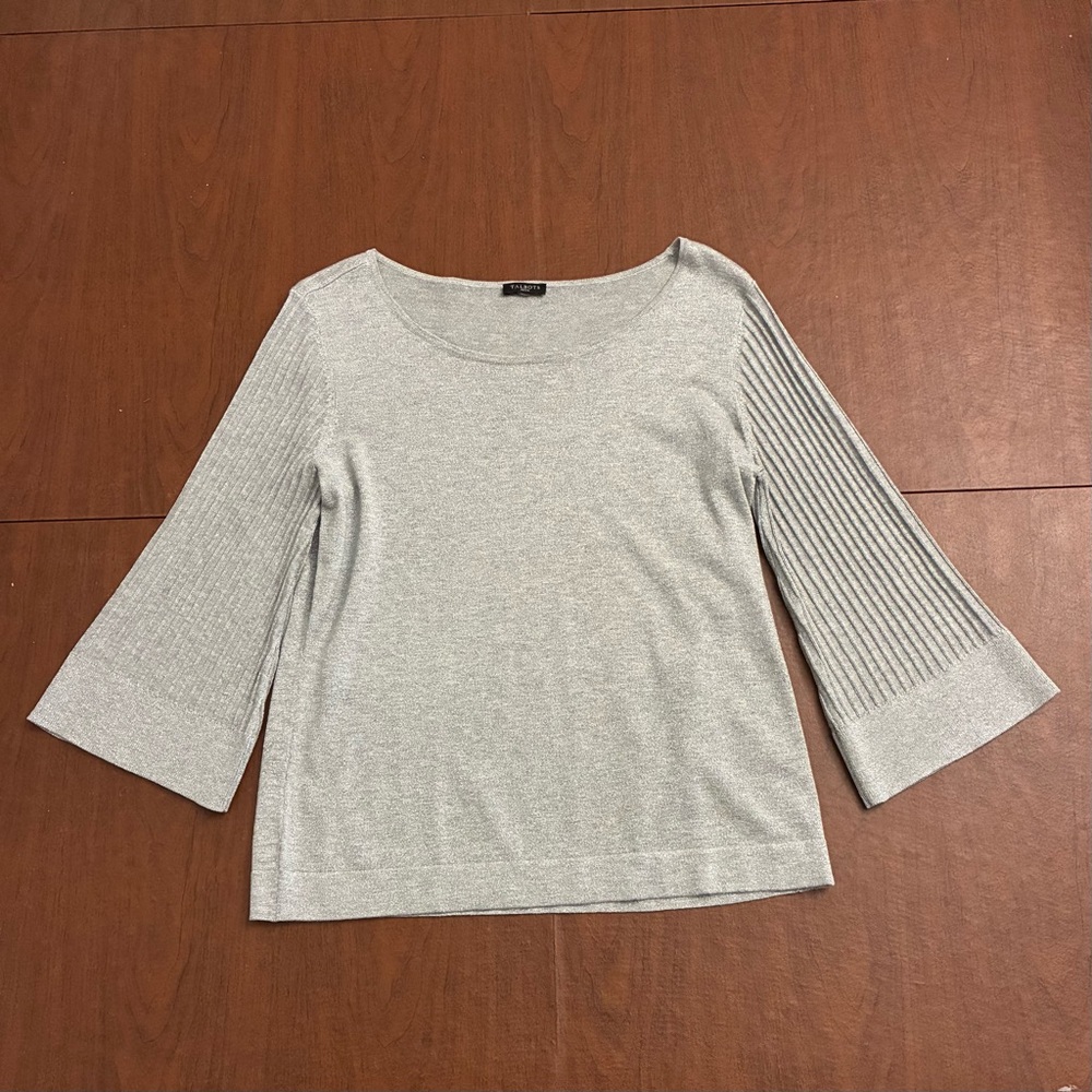 4/$25 Talbots Petites Silver Metallic Flare Sleeve Top